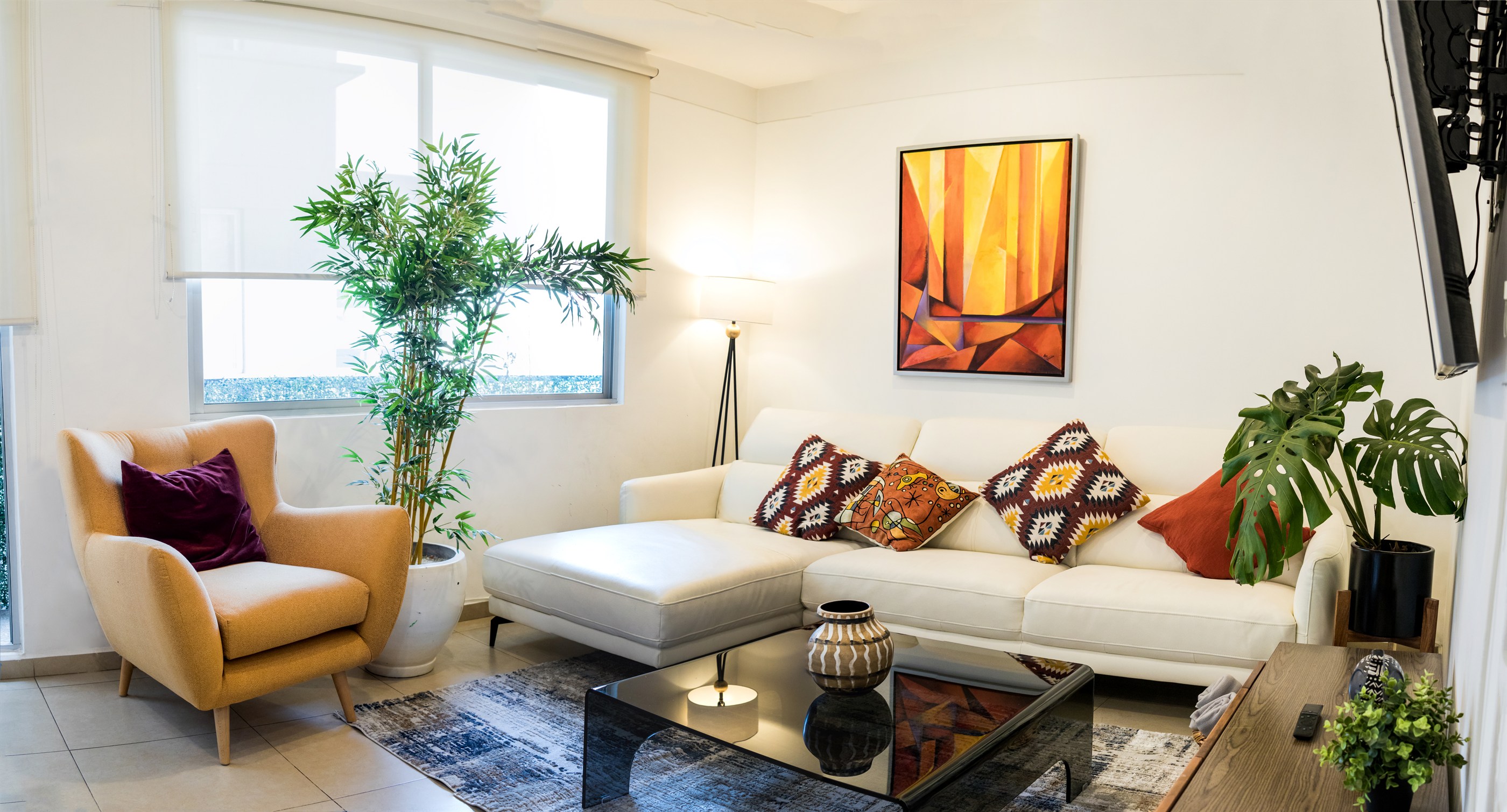 Bright living room at The Roma Set Parque home in Roma Norte